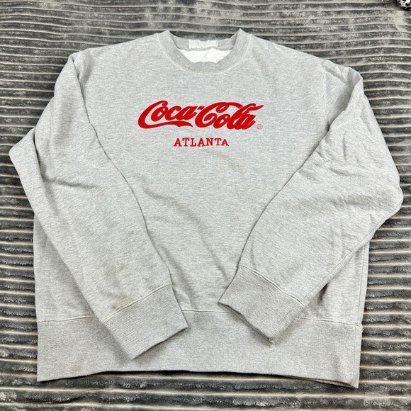 Coca-Cola Atlanta Embroidered Crewneck Sweatshirt Gray Red Logo Mens XL